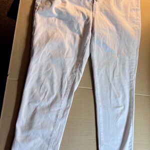 White Straight-Leg Pants Ladies 14 Distressed Raw Hem 5 Button